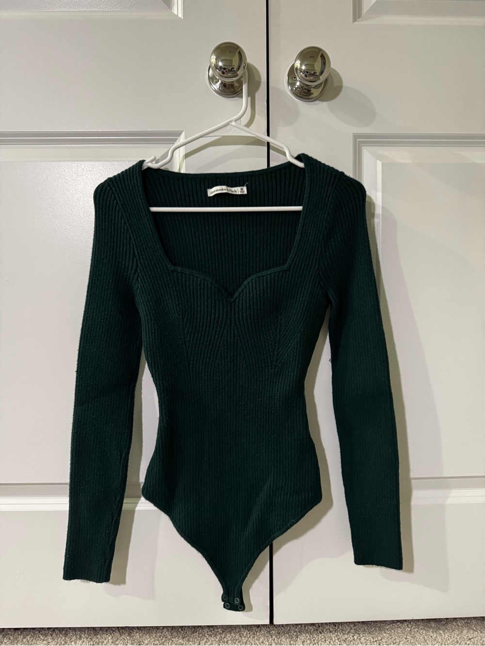 Abercrombie & Fitch Dark Green Ribbed Long-Sleeve Bodysuit
